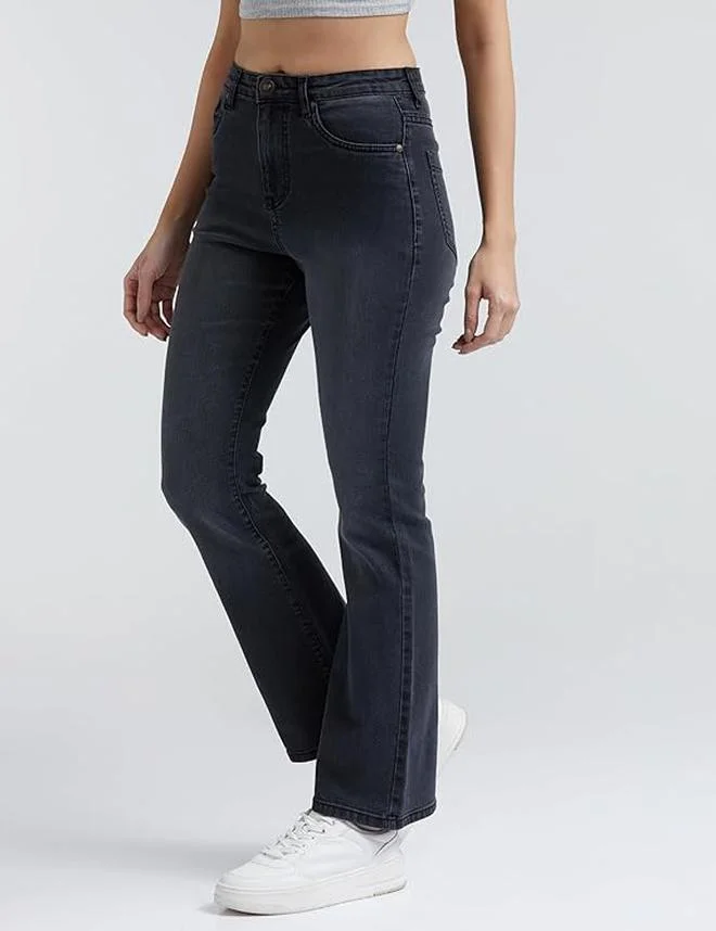 inkd Graphite Women's Flared Bootcut Jeans - High-Rise | Enzyme Wash | Classic 5 Pocket Styling | Jeans for Women for Women | Best Price UAE